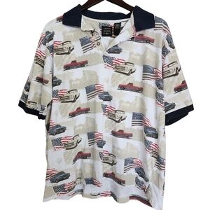 3/$15 Cotton Traders Sport USA Trucks Cars Flag Polo - Large